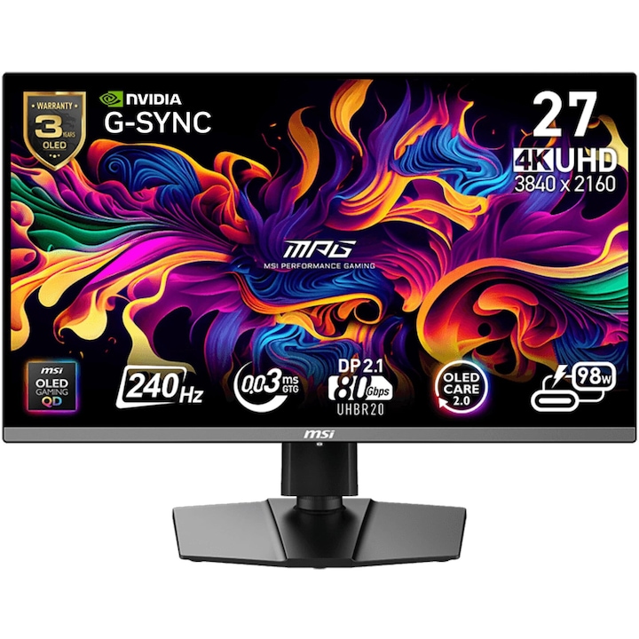 MSI MPG 272URX QD-OLED monitor 26.5", 3840x2160px, 240Hz, fekete