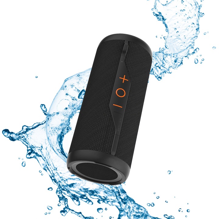 Boxa portabila Kodak, 16W, Bluetooth, rezistenta la apa, 75x75x180mm, neagra