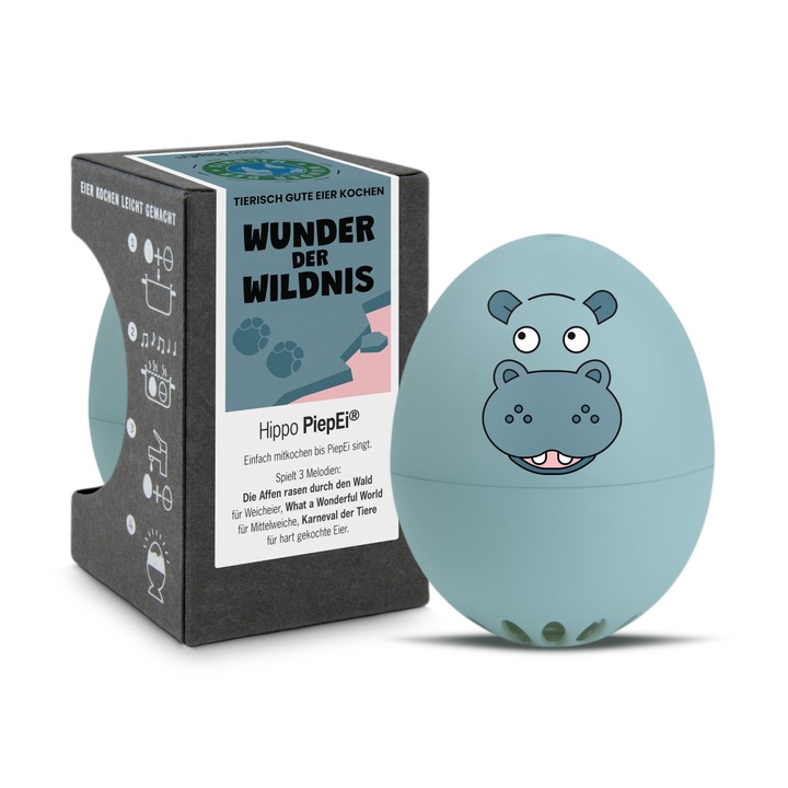Hippo Piepei - Éneklő tojásmérő időzítő - Tojásfőző 3 keménységi szinthez - Aranyos Hippo ajándék - Vicces főzőtojás - Zenei tojásmérő időzítő - Brainstream