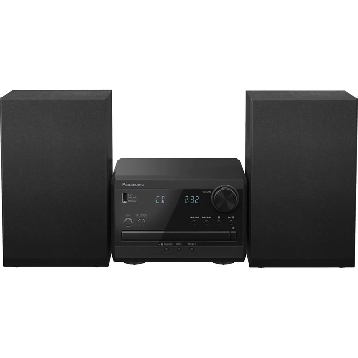Аудио система Panasonic SC-PM272EG-K, 20W, Bluetooth, FM DAB+ радио, черна, размери 184x123x231 мм