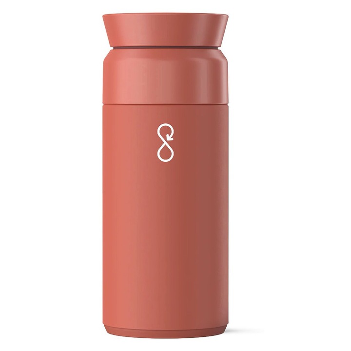 Cana termica Ocean Bottle Brew Flask 0,35 l, rosie, din otel inoxidabil reciclat, izolatie dubla, reutilizabila
