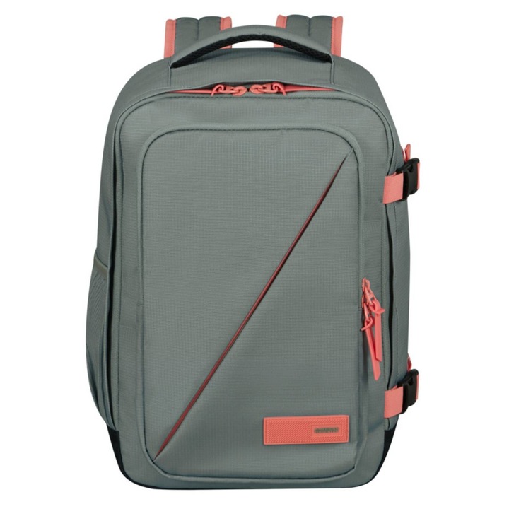 American Tourister utazóhátizsák, Take2Cabin, S, 15,6", nagy kapacitású, zsályazöld/korall színű