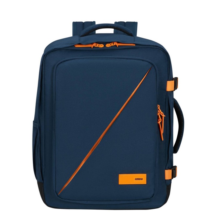 American Tourister utazóhátizsák, Take2Cabin, M, 15,6", nagy kapacitású, sötétkék/narancssárga