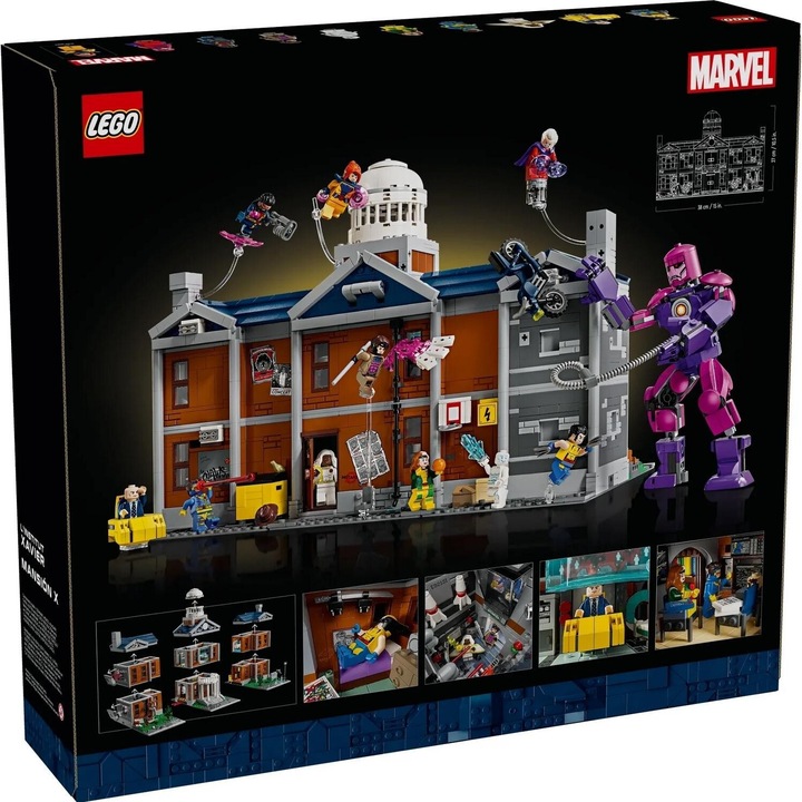 LEGO Marvel X-Men: Комплект за сглобяване на Института Ксавиер, 10 фигурки, 3093 елемента, 27x40x25 см