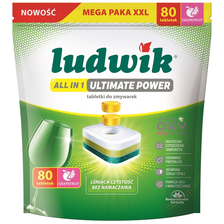 Tablete pentru masini de spalat vase, LUDWIK, 80 bucati, grapefruit, fara inmuiere