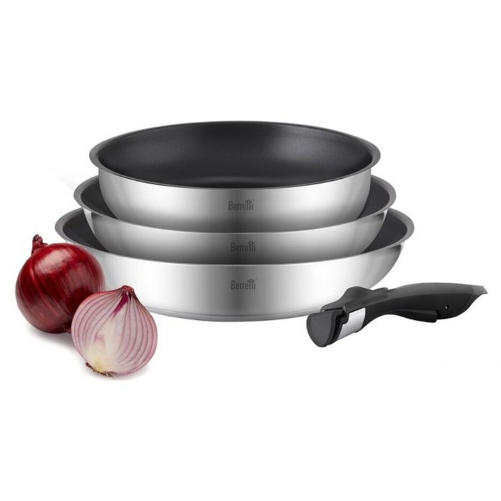 Serpenyőkészlet, Berretti, Comodo BR-8785, 4 elemes, rozsdamentes acél, fekete-ezüst, 20x24x28cm