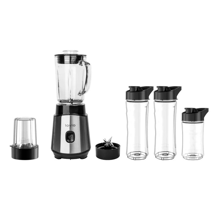 Blender kielichowy Lovio Home, 0,6l, 3 butelki, argintiu-negru