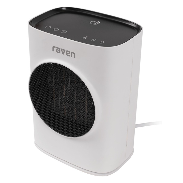 Raven ventilátoros fűtőtest, ETW005 modell, 800W/1500W, fehér, 11x28x18cm