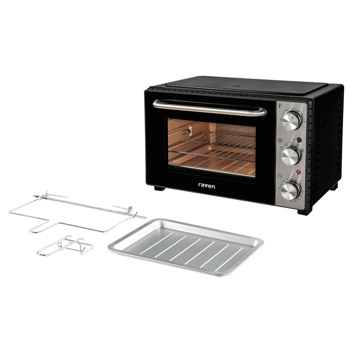 Електрическа фурна Raven, модел EPI006X, 35L, 1850W, черно-сребриста, 53.6x34.3x42см