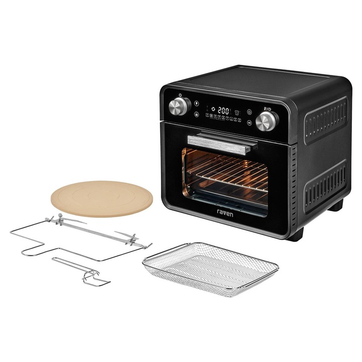 Cuptor electric Raven Design, 35L, 1870W, negru, cu piatra pentru pizza