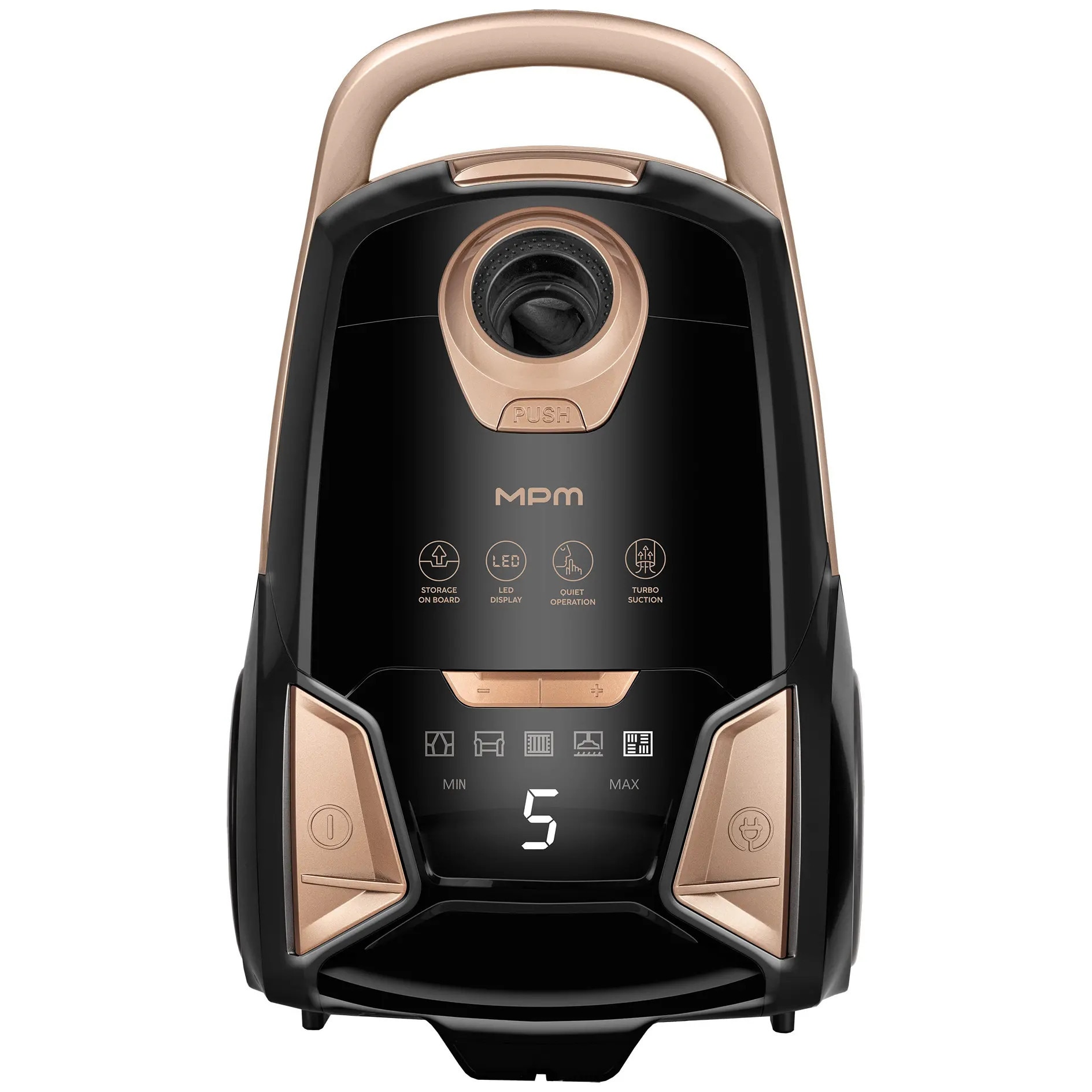 Aspirator MPM MOD-55 750W, 4L, negru-auriu, 10m raza de actiune