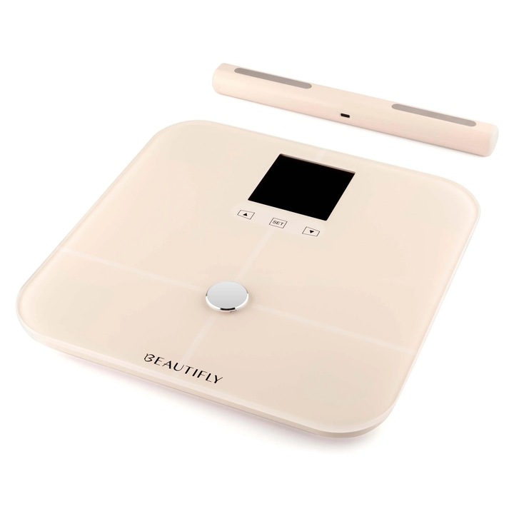 Смарт везна за тяло Beautifly, 180 кг, 9 потребители, бежова, 42,5x33,5x4 см