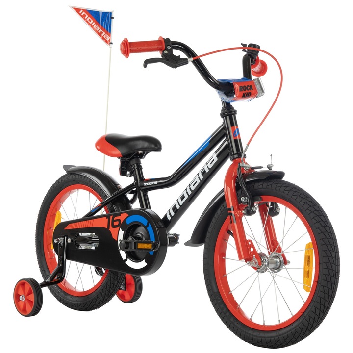 Bicicleta copii Indiana Rock Kid 16 inch, 1 viteza, negru/rosu, pentru baieti