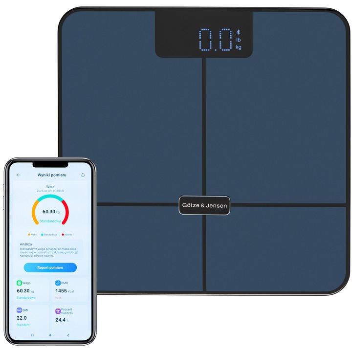 Електронна везна за тяло BS910K, GOTZE & JENSEN, анализ на телесна маса, LED дисплей, черна, 180 кг
