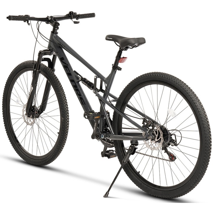 Bicicleta MTB cu Roti de 29", Echipare Shimano/Carpat, Manete Secventiale, Frane DISC, 21 Viteze, gri/negru, Mountain Bike Velors Trail 2.9 Genius cu Dubla Suspensie