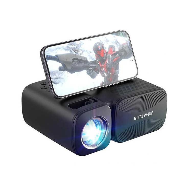 Videoproiector, BlitzWolf BW-V3 Mini LED HD Ready, 250 ANSI lumeni, Wi-Fi, Bluetooth, negru, 165x128x66mm