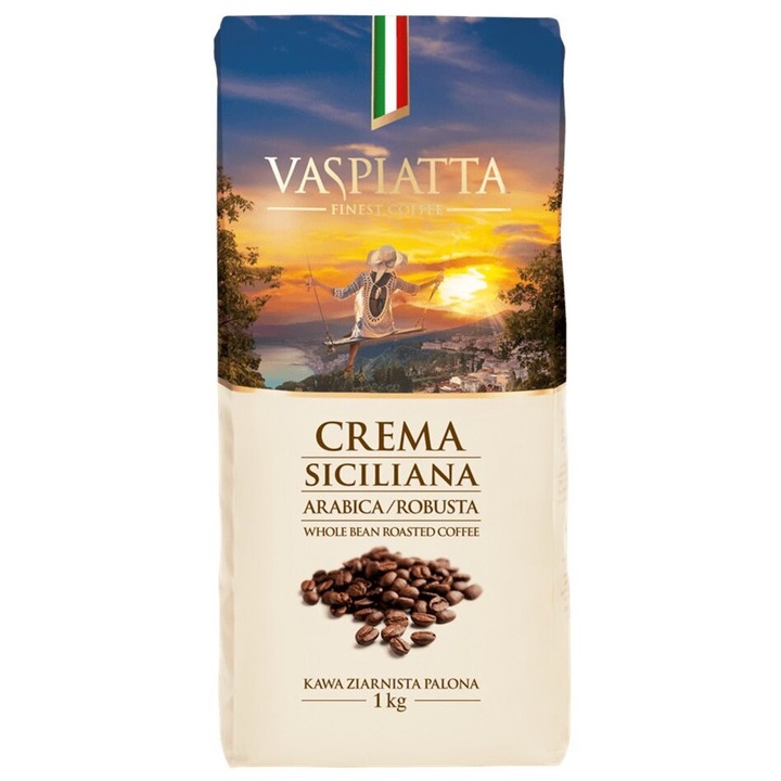 Cafea boabe VASPIATTA Crema Siciliana 1kg, 50% arabica, 50% robusta
