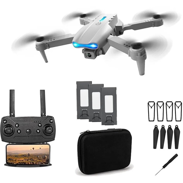 Дрон Extralink E99, сив, 3 батерии, 4 перки, 220x200x46 мм