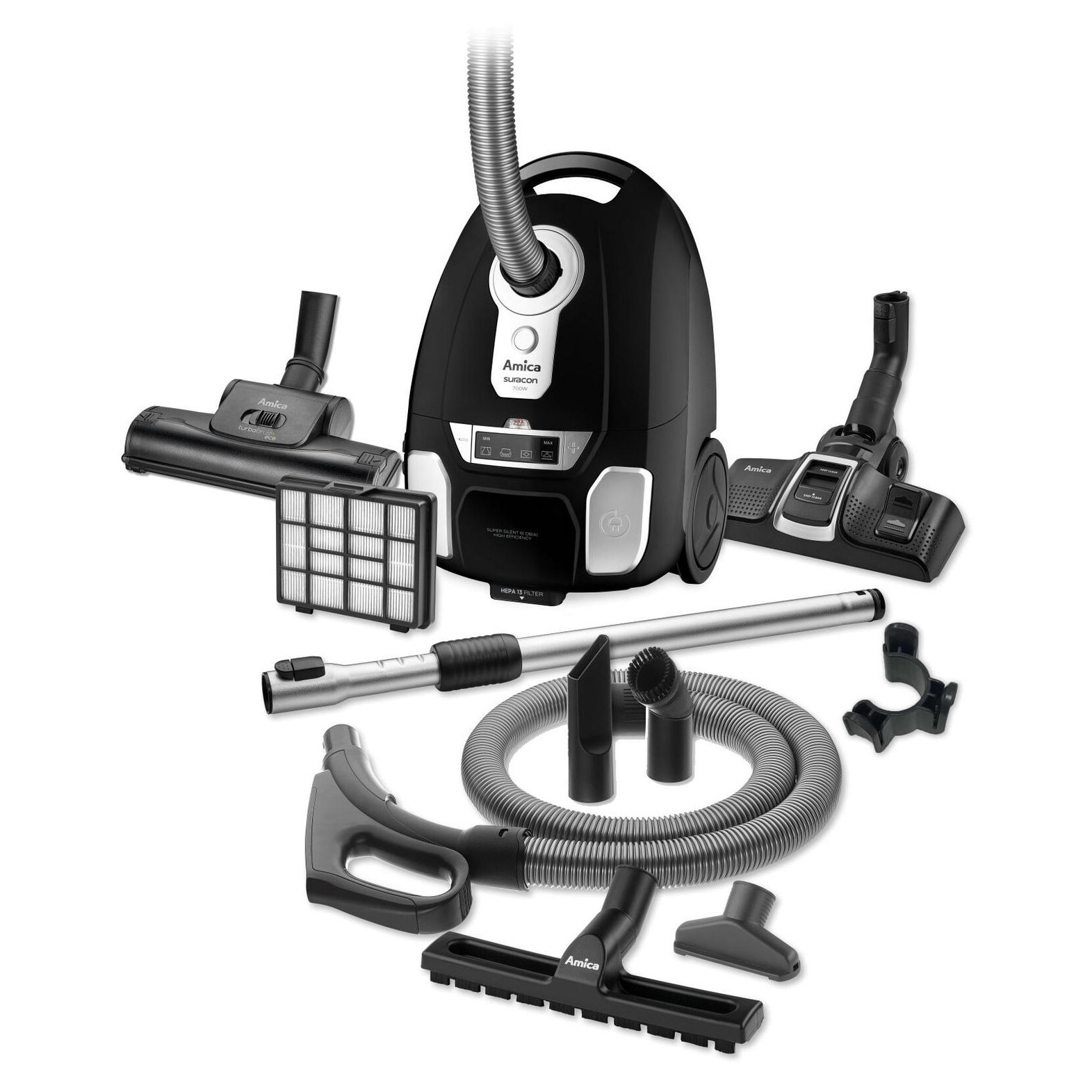 Aspirator Amica Suracon VM 7002, 720W, negru, cu accesorii, 31x25,5x46cm