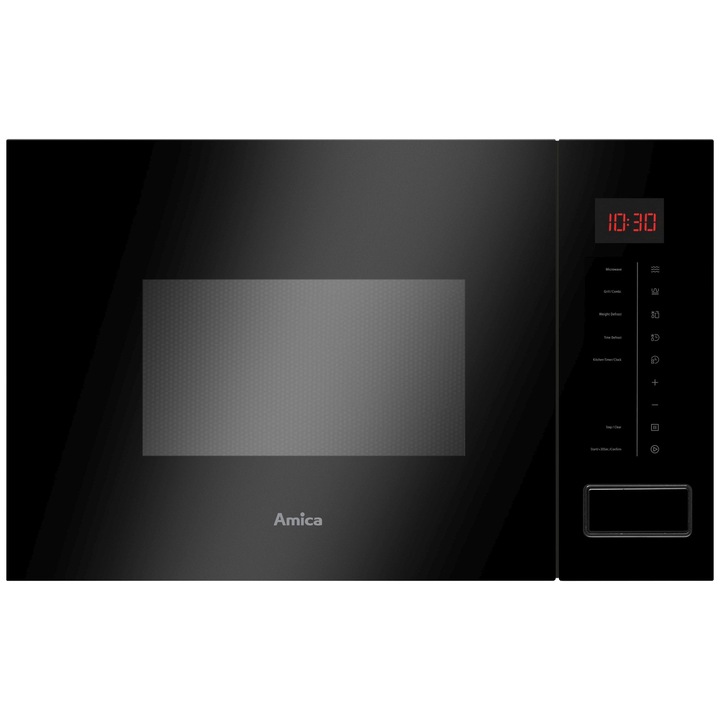 Микровълнова фурна Amica, 20 л, черна, 800 W, грил 1000 W, 38,7 x 59,5 x 31,8 см