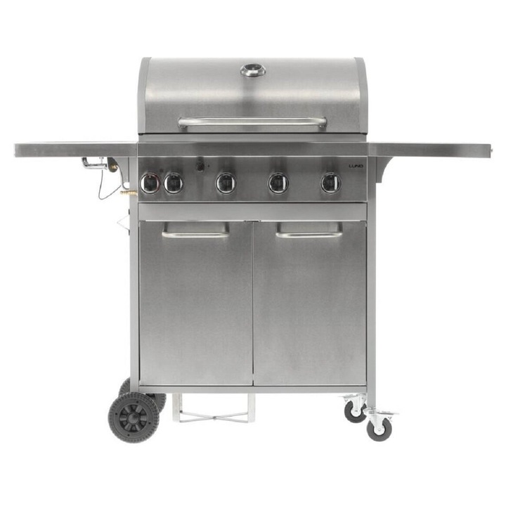Grill gazon LUND, 4+1 arzatoare, cu termometru, argintiu, 63x40cm