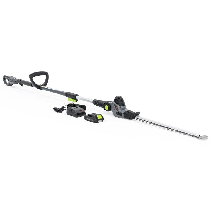 Trimmer electric NAC, masina de tuns gard viu, acumulator inclus, 400mm, gri, lungime brat 3m