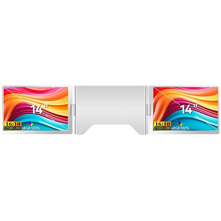 Monitor Extralink Smart Life S688 cu 2 ecrane, 14" Full HD IPS 60Hz, pentru laptop de la 12" la 17,3"