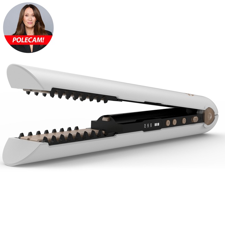 Vezeték nélküli hajvasaló, SKINVIBE Luna Miniwireless, 3 hőmérsékleti szint, fehér, komplett szett