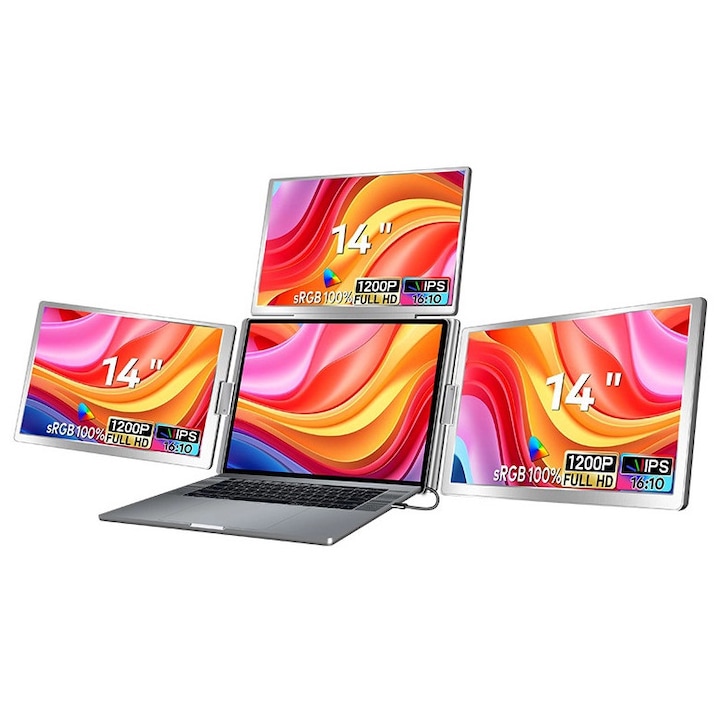 Extralink Smart Life S780 3 képernyős monitor, 14" Full HD IPS, 50Hz, 12"-től 18,5"-es laptopokhoz