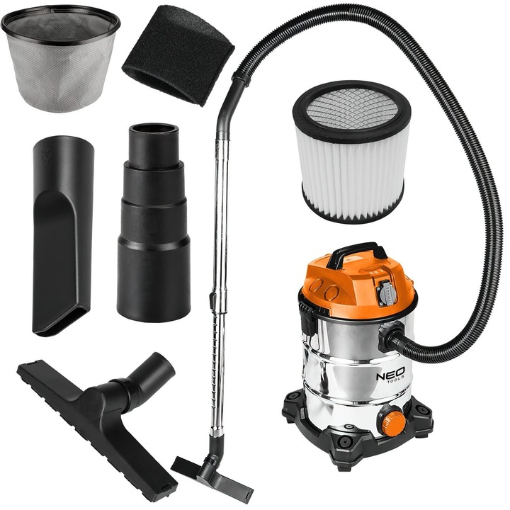 NEO Tools 1400W HEPA индустриална прахосмукачка за мокро и сухо почистване 30л 4м 5.92кг