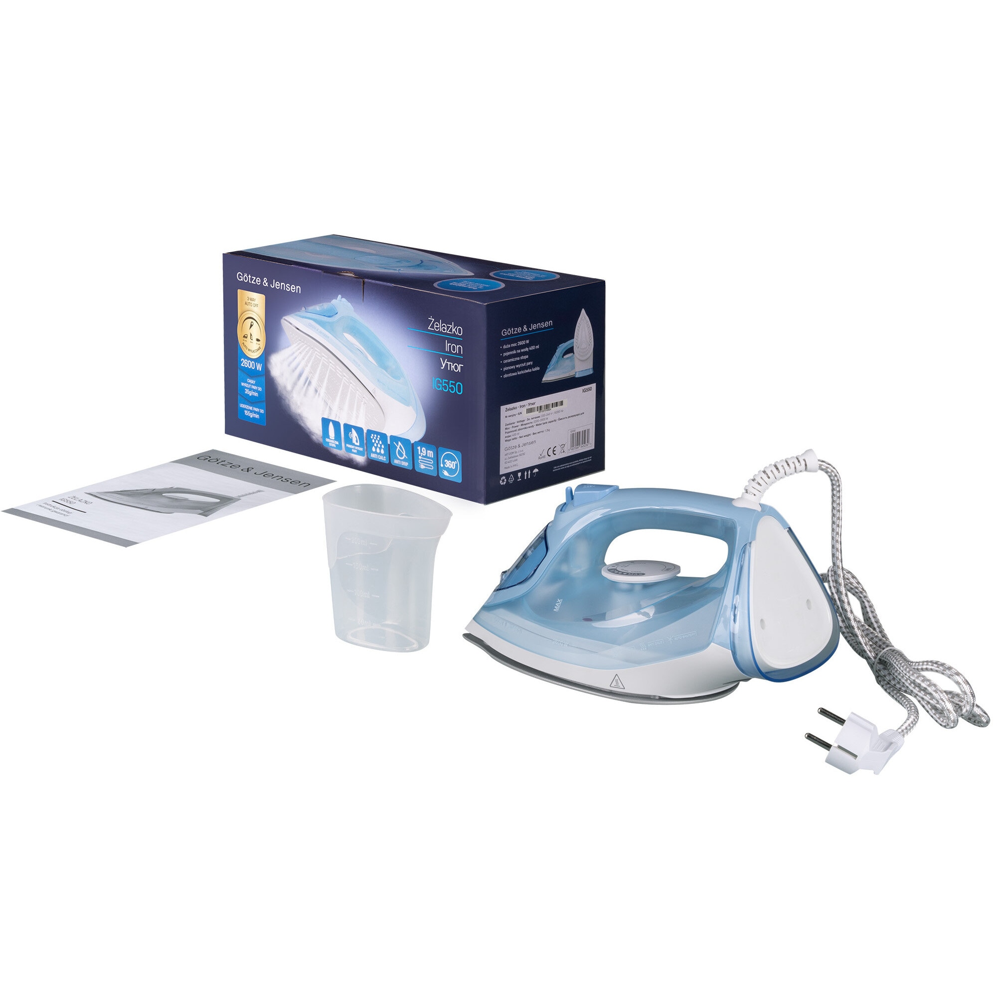 Fier de calcat, GOTZE & JENSEN IG550, ceramica, alb-bleu, 2600W, 400ml