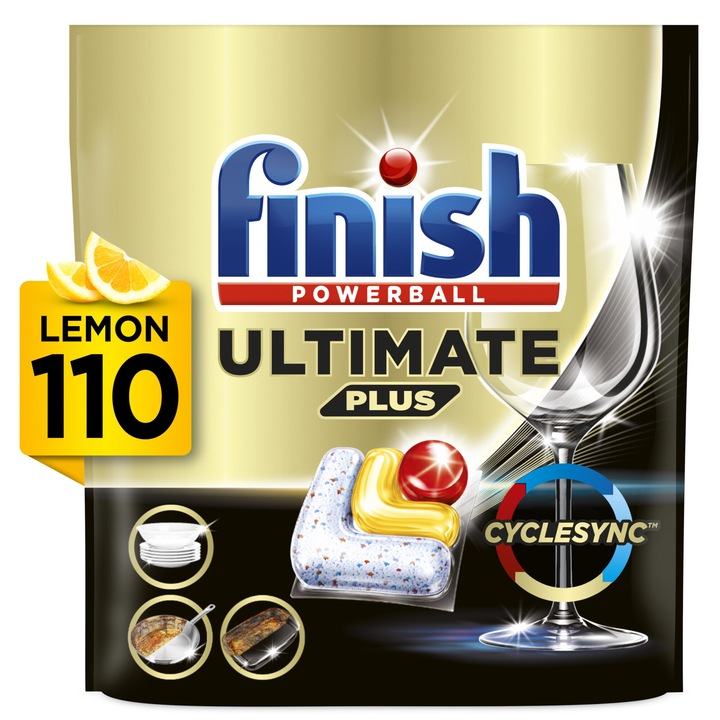 Detergent pentru masina de spalat vase Finish Ultimate Plus All in 1 Lemon, 110 capsule