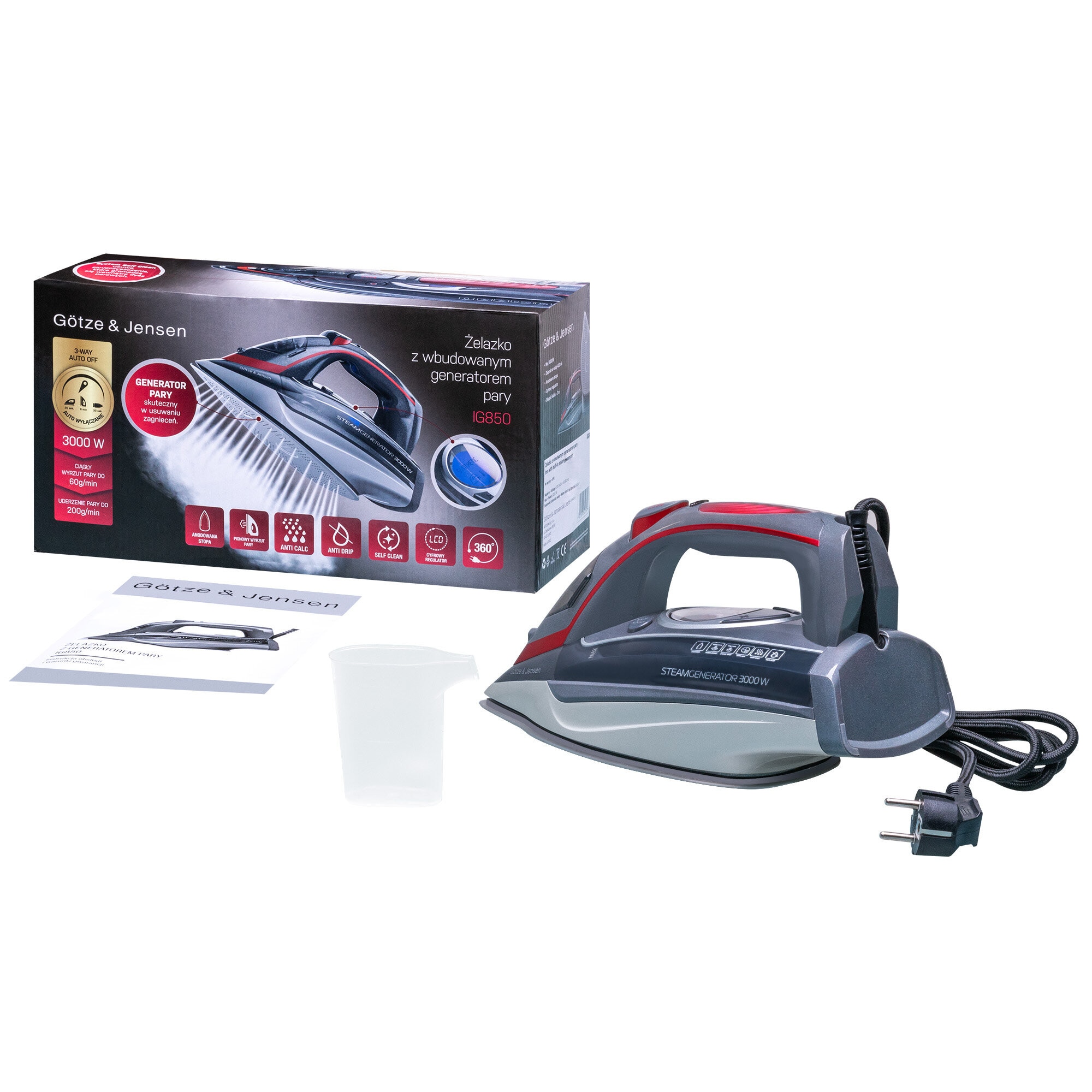 Fier de calcat GÖTZE & JENSEN IG850, 3000W, abur vertical, capacitate rezervor 400ml, gri