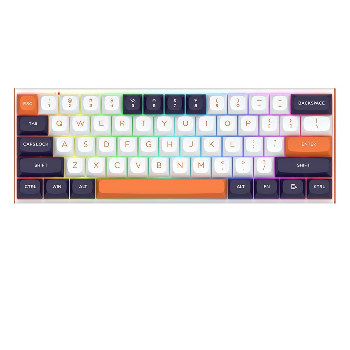 Механична клавиатура Redragon, 61 клавиша, RGB осветление, бяло-синьо, 1.5 м кабел