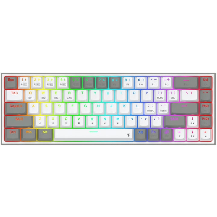 Механична клавиатура Redragon K631RGB, 65%, 16 милиона цвята RGB осветление, бяла, 1.5 м кабел
