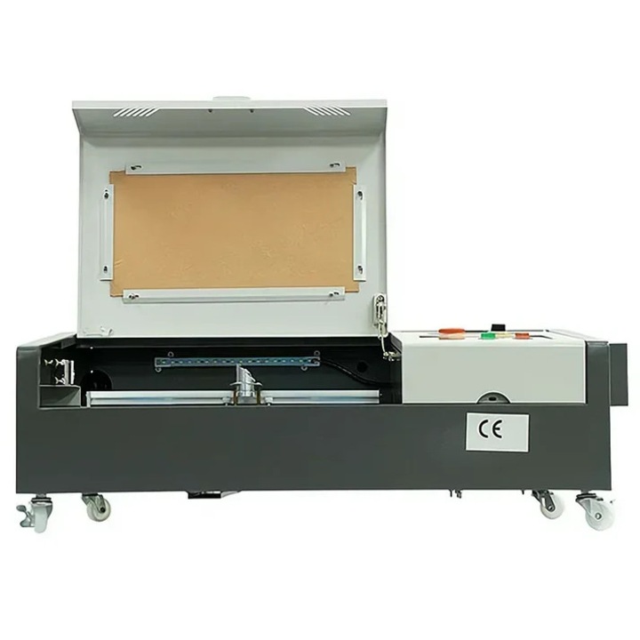 CO2 lézergravírozó, 50 W teljesítmény, 300x200 mm gravírozási terület, léptetőmotor, vízhűtés, szürke