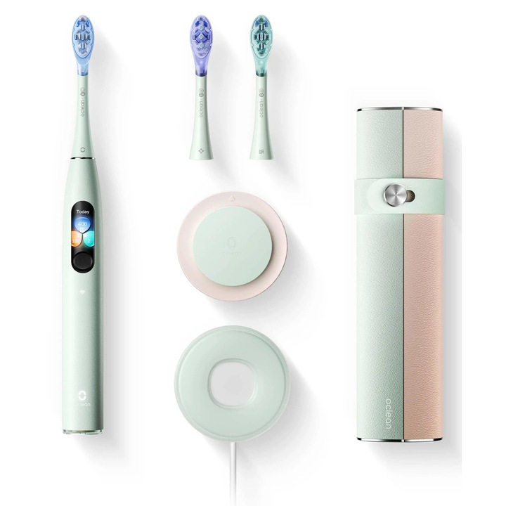 Periuta de dinti electrica, Oclean X Ultra Set, 3 moduri, 23x12x9cm, verde/roz