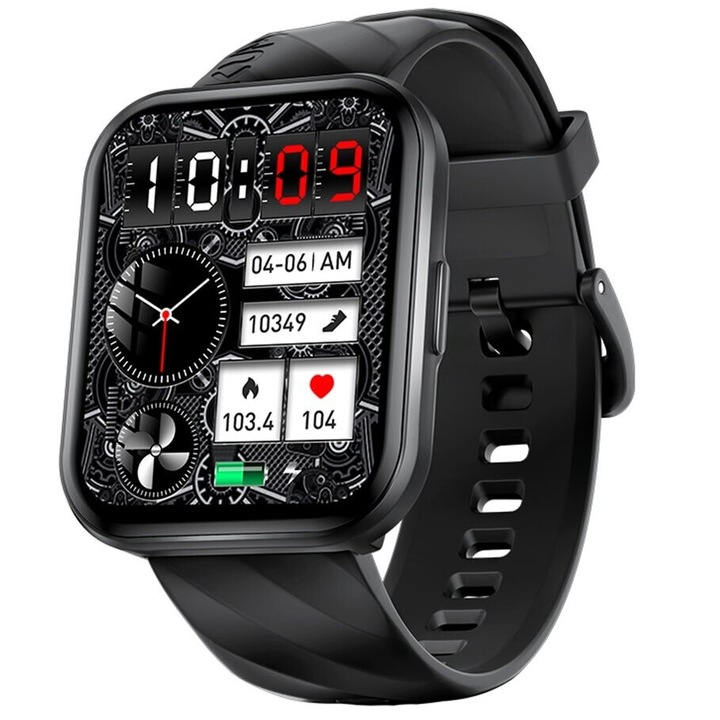 Смарт часовник Kumi KU6 Meta черен 1.96 инча 46.3x11.4 мм силикон