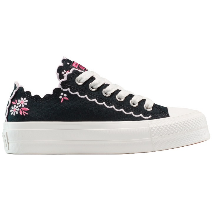 Tenisi unisex Converse Chuck Taylor All Star Lift Platform Embroidered Flowers, Negru, 36