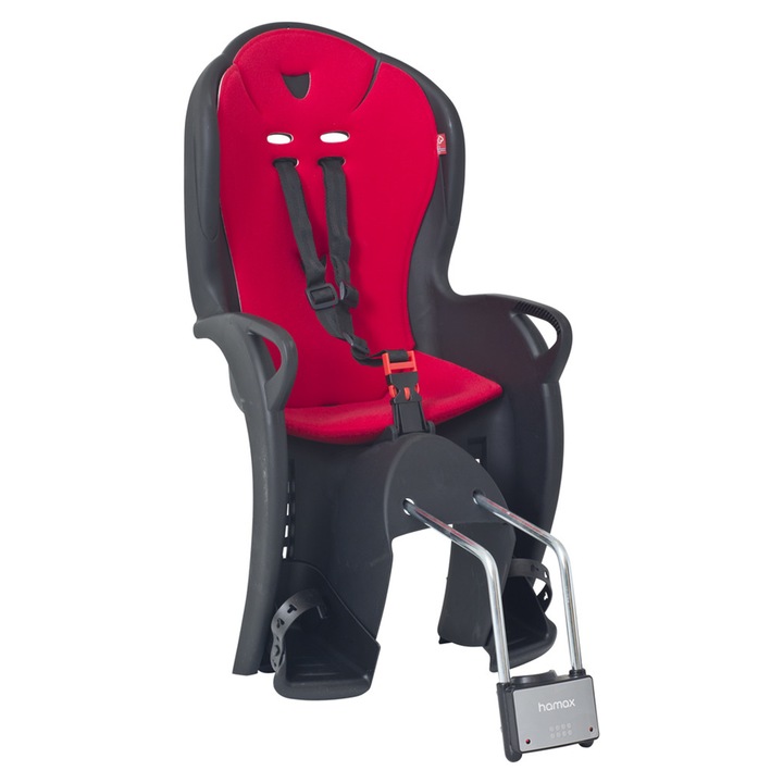 Scaun copii bicicleta, Hamax Kiss, 3 puncte de prindere, 22 kg, 48x38.5x70 cm, negru/rosu