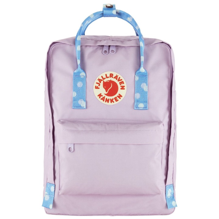 Rucsac Fjallraven, impermeabil, cu maner, 38x27x13cm, lavanda pastelata cu model confetti
