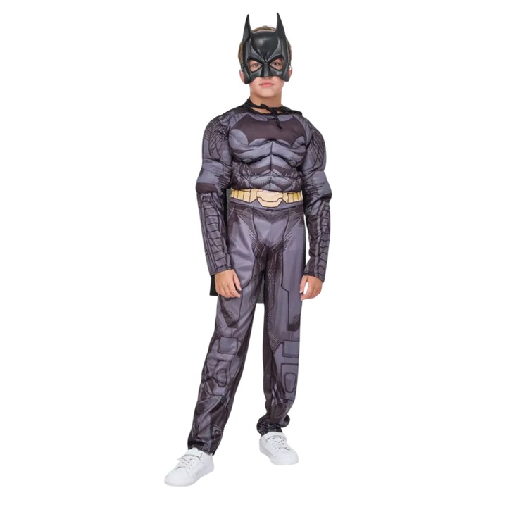 Costum Batman KidMania® cu muschi si masca pentru copii, 7-9 ani, 120-130 cm