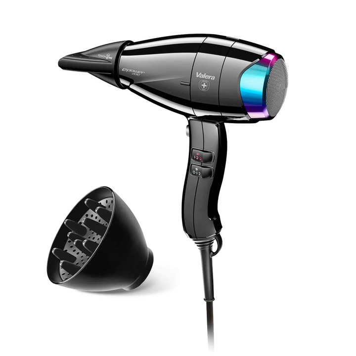 Valera ePower EP 2010 EQ RC hajszárító, 1600W, 2 sebességfokozat, 3 hőmérséklet, fekete, diffúzorral és 2 koncentrátorral ellátott szett