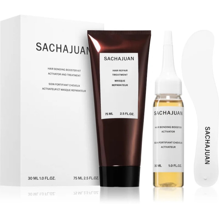 Set tratamente pentru par, Sachajuan Hair Bonding Booster Kit, 75ml masca, 30ml tratament, regenerare, stralucire