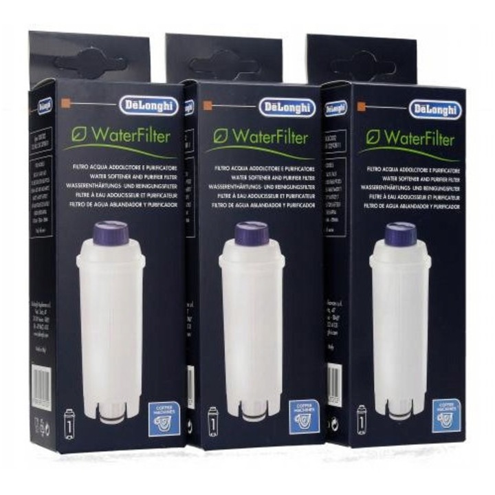 Set 3 filtre apa DLSC002 pentru espressoare DeLonghi, alb, 16.5x5cm