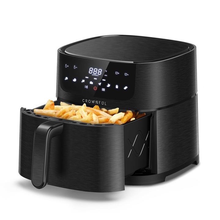 Friteuză cu aer cald, Crownful, 6, 2L, 1500W, ecran tactil LCD, set 8 funcții, capacitate 2 kg