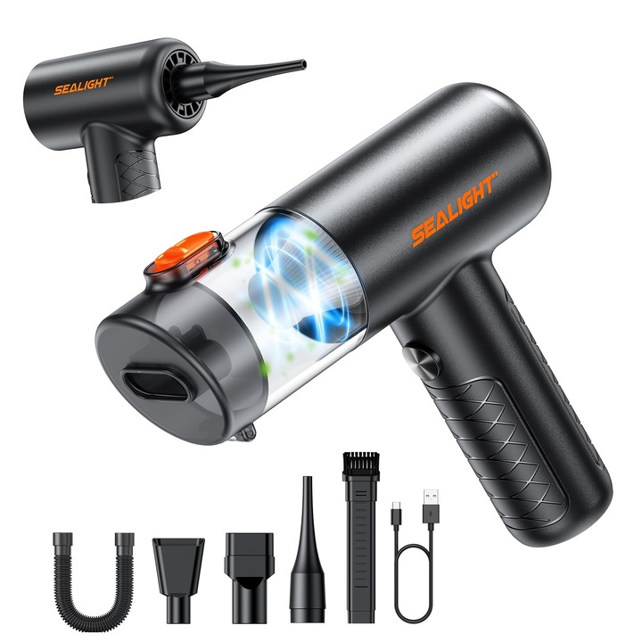 Aspirator de mână SEALIGHT fără fir, putere 22000Pa, mini aspirator 4 în 1, cu accesorii auto, pentru mașină, animale de companie, birou