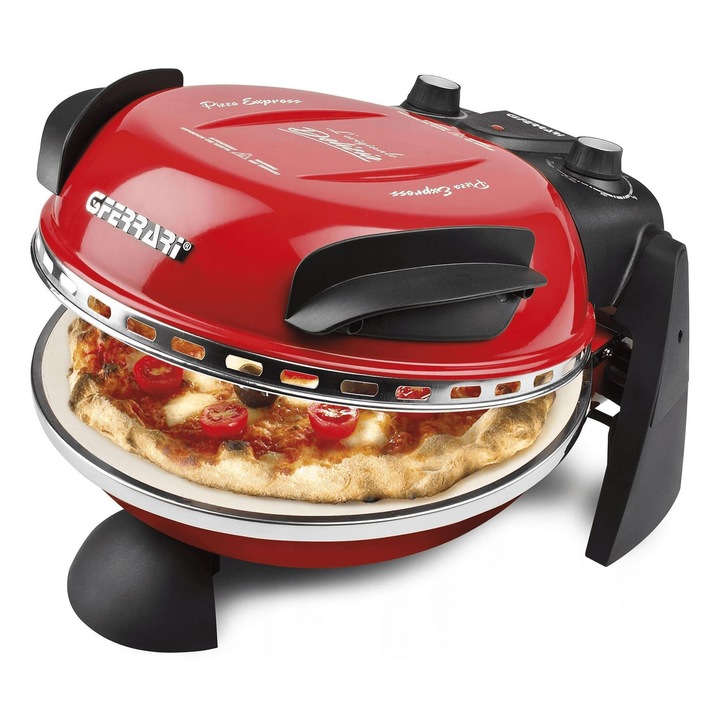 Cuptor electric pentru pizza G10006, G3 Ferrari, 1200W, temperatura maxima 400°C, rosu, set cu piatra pentru pizza si 2 lopatici