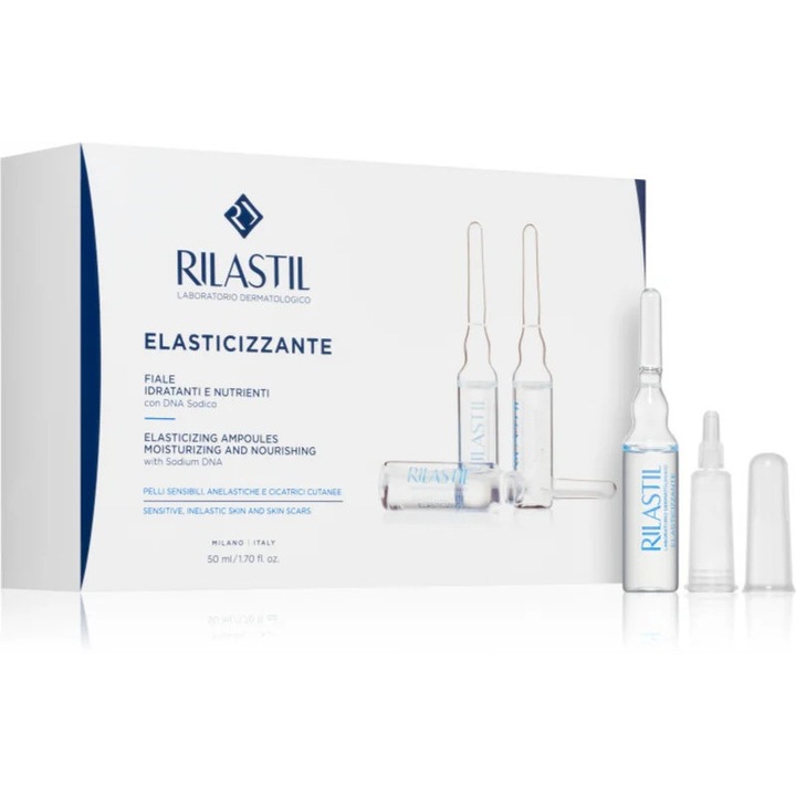 Bőrápoló készlet, Rilastil Elasticizing, 10x5 ml, javítja a bőr rugalmasságát, táplálja és hidratálja