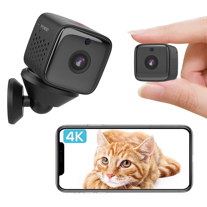 Cameră de supraveghere Mini Wifi 4K, viziune nocturnă, baterie 1000 mAh, multicolor